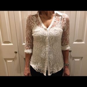 Women’s lace button up long sleeve shirt
